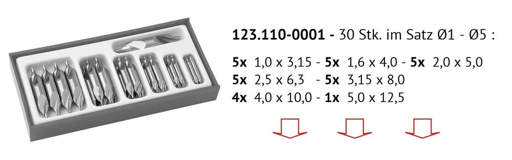 HSS-CO Größen: 1,0-6,3 mm rechts Form A PROFI Zentrierbohrer DIN 333 